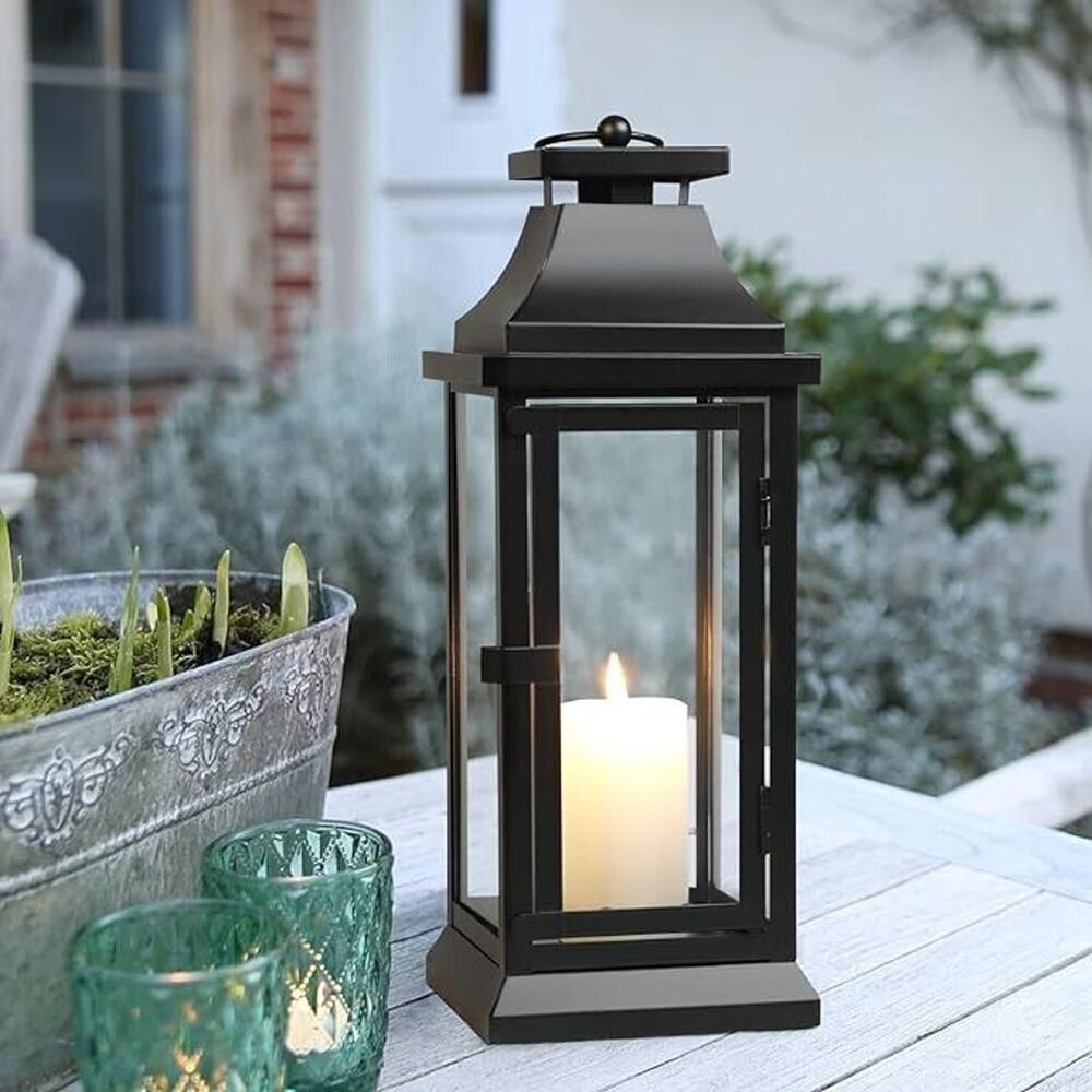 Black Decorative Hurricane Lantern w/glass panes/Sconce Candleholder Decor